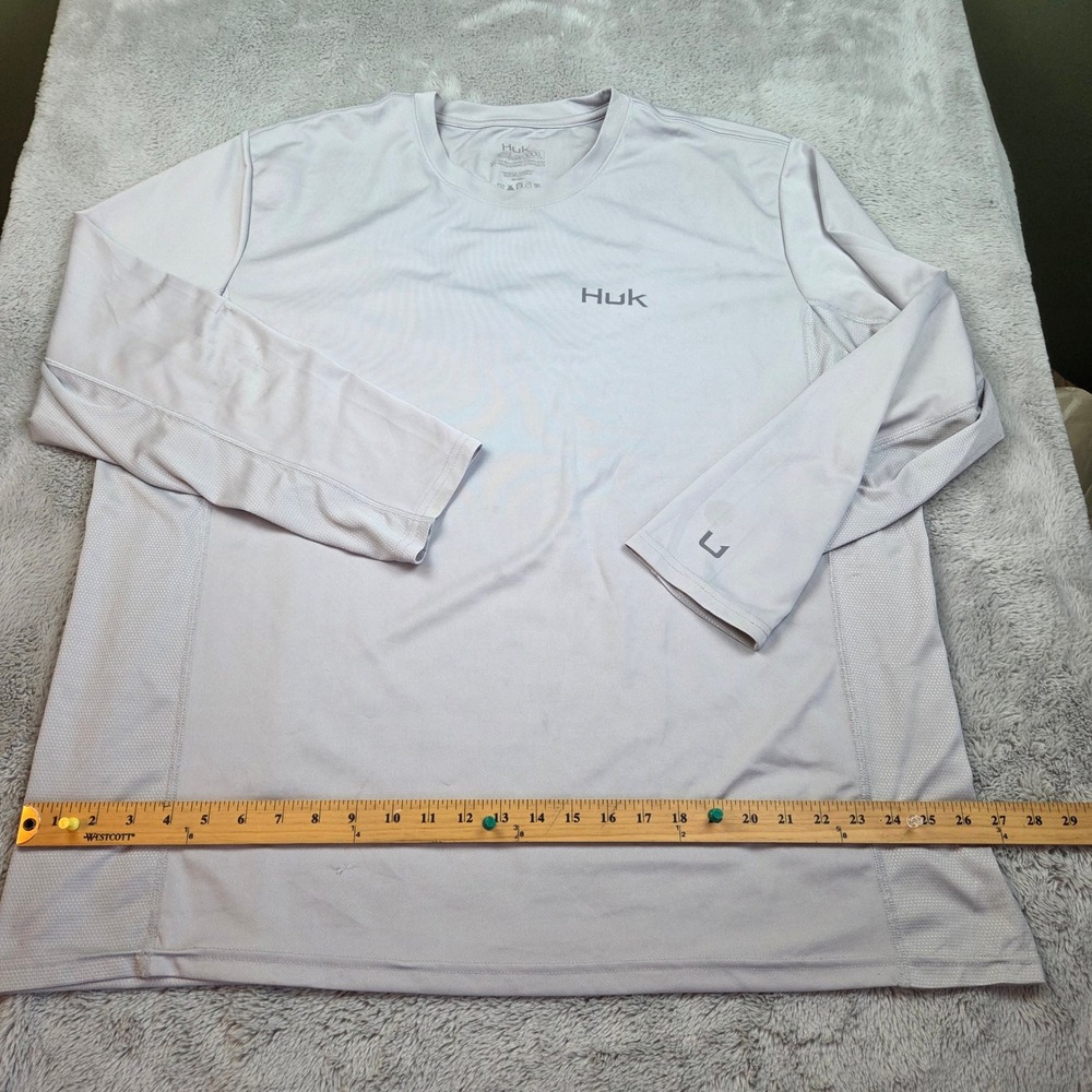 Huk Performance Fishing Shirt Mens XXXL Long Sleeve Mesh Vent Logo Light Grey